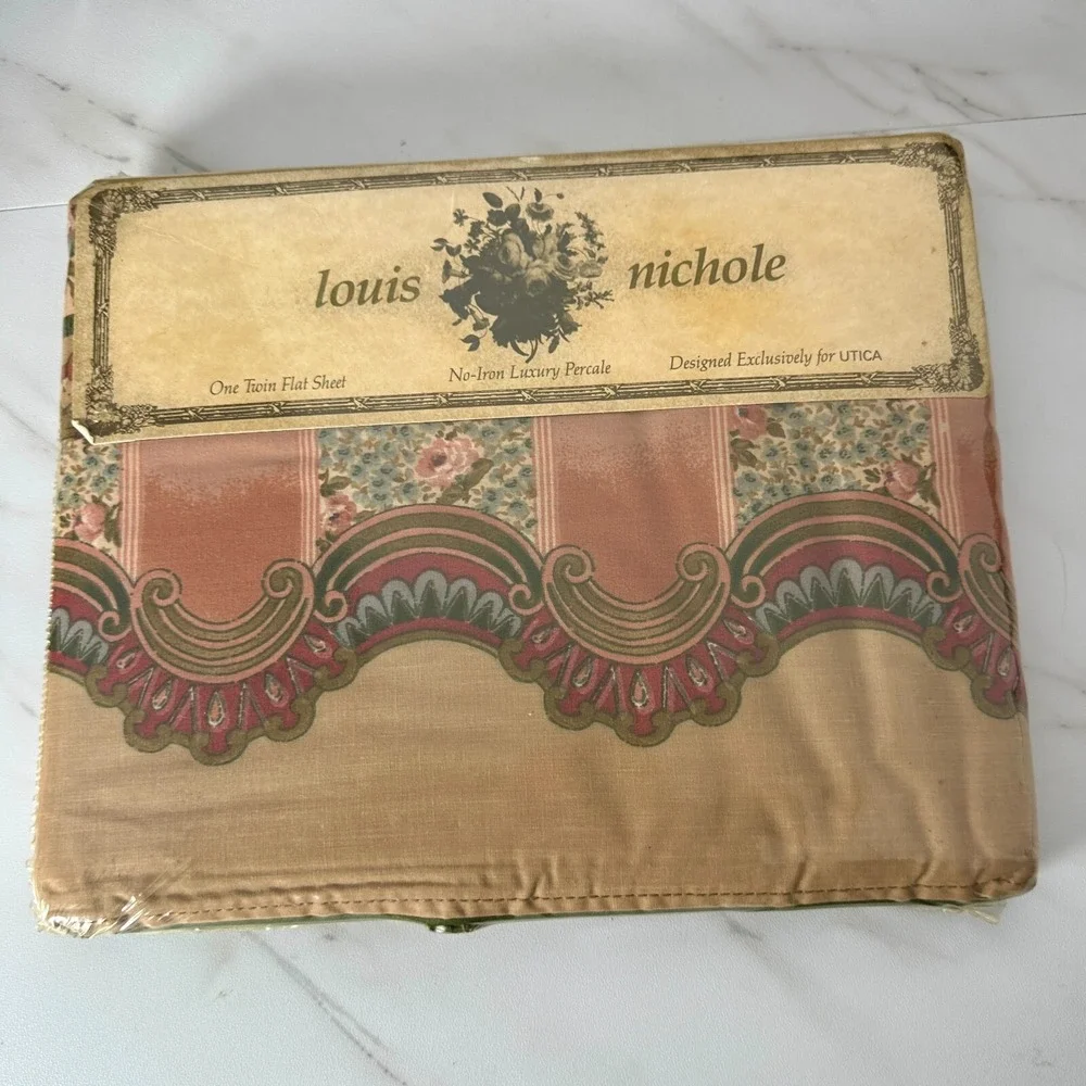 Vintage Louis Nichole by Utica Twin Flat Sheet Trellage Print NOS Sealed Percale
